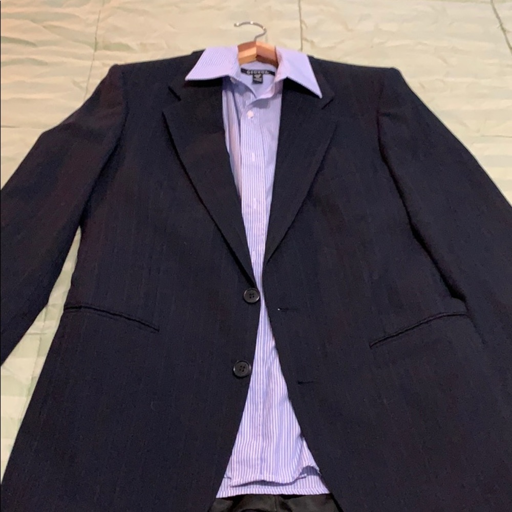 Boys Navy Blue Wool Suit and Shirt